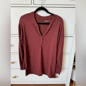 Abercrombie & Fitch Maroon Cozy Long Sleeve Henley Top